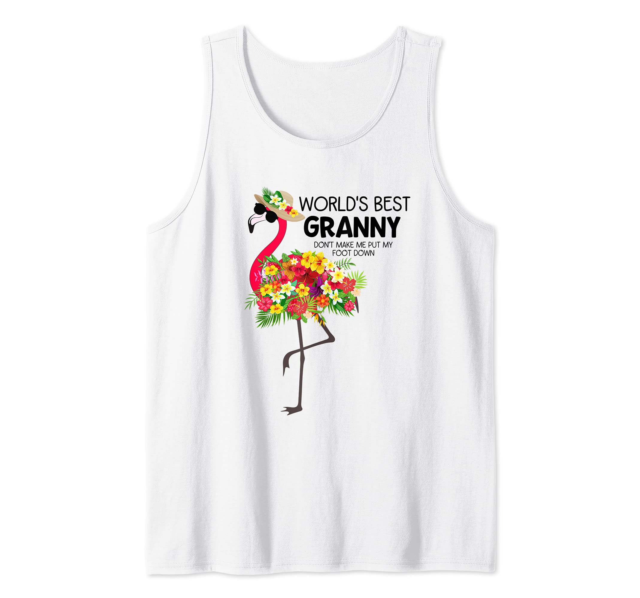 World's Best Granny Pink Flamingo Tropical Flowers Tank Top