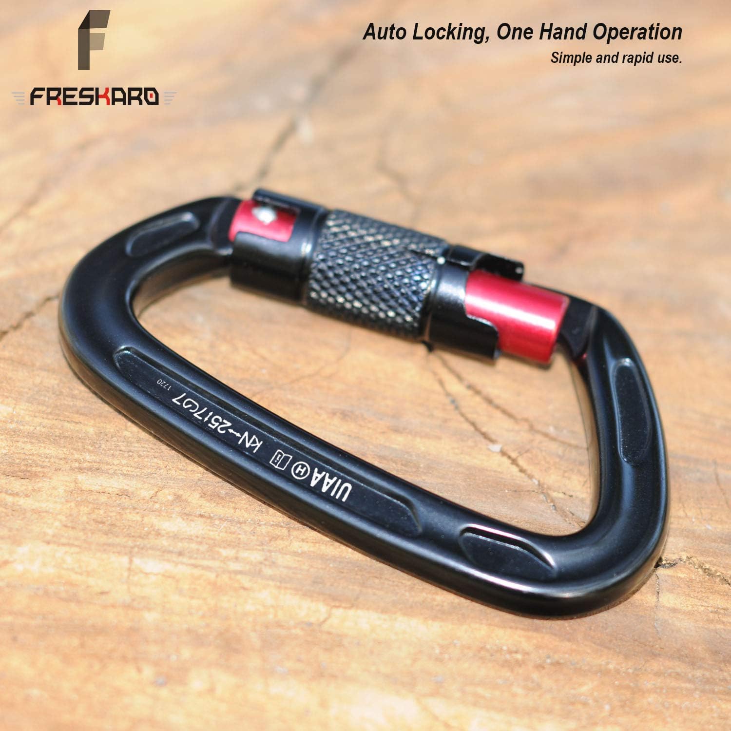 FresKaro 3pcs Climbing Carabiners-Auto Double Locking Carabiner Clips, Twist Lock and Heavy Duty, Suit for Climbing and Rappelling, Carabiner Dog Leash, D Shaped 3.93 Inch, Large Size, Black : Sports & Outdoors