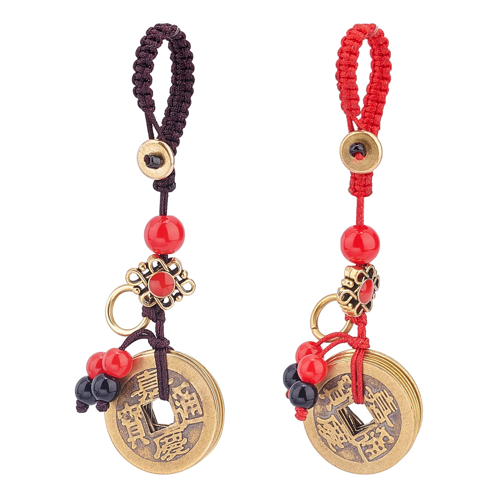 SUPERFINDINGS 2 Colors Chinese Lucky Coins Feng Shui Coins Feng Shui Cooper Coins Lucy Gifts Good Luck Charms Decor Feng Shui Keychains for Wealth Prosperity