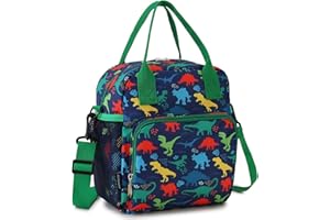 RAVUO Lunch Box for Boys, Dinosaur Insulated Lunch Bag for Kids Children Cute Insulated Cooler Thermal Meal Tote Kit with Handle and Detachable Shoulder Strap