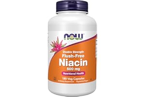 NOW Foods Supplements, Niacin (Vitamin B-3) 500 mg, Flush-Free, Double Strength, Nutritional Health, 180 Veg Capsules