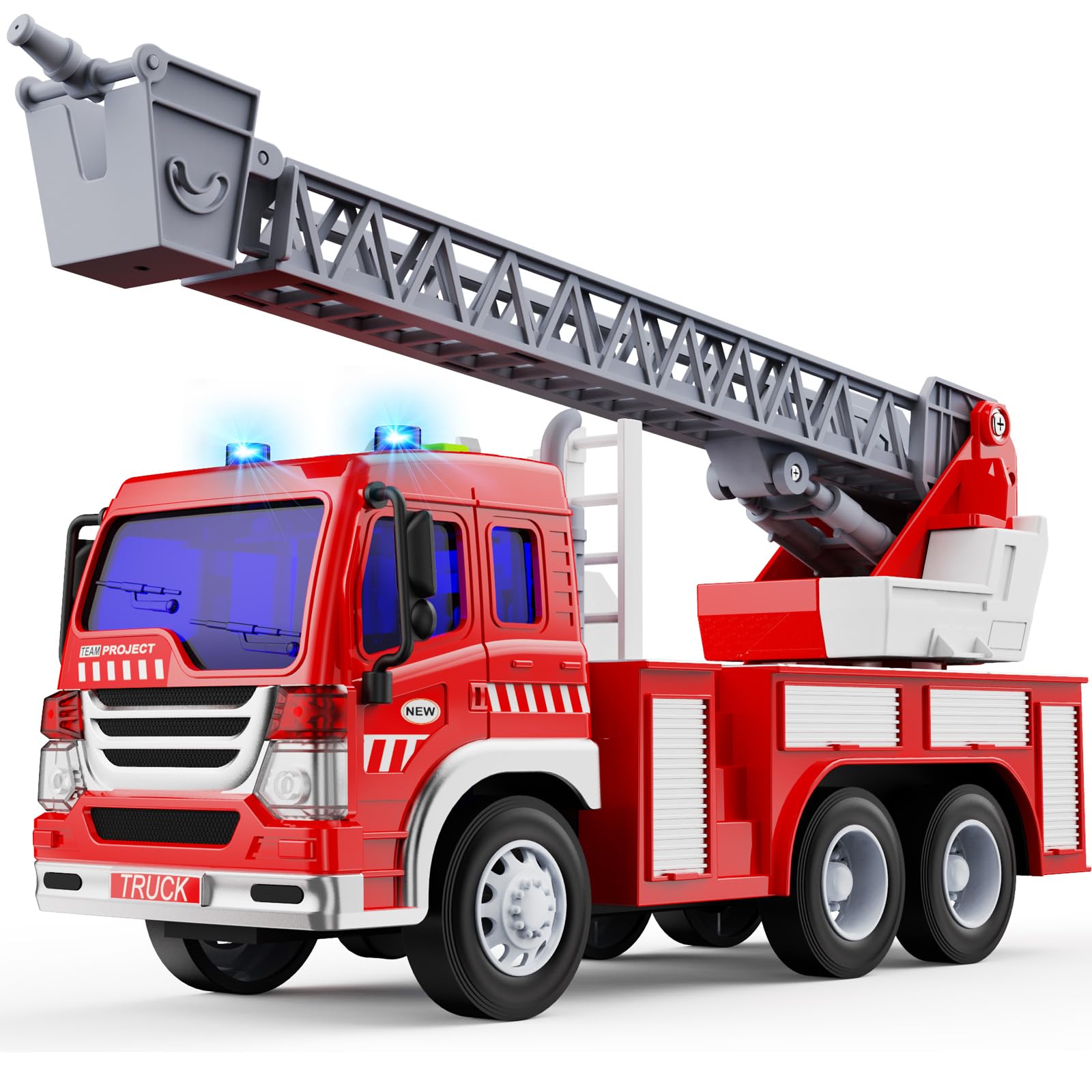 GizmoVine Fire Engine Toys, Fire Truck with Lights Sound Extending Ladder, Friction Powered Large Toy Firetruck, Kids Big Trucks, Brithday for Children Age 3 4 5 6 7 8 Year Olds