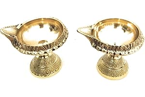 athizay Brass Kuber Diyas for Pooja Pack of 2 Indian Diya Set for Gifting | Home Decor Oil Lamps with Oil Holding Capacity of 50 ml || to be Used with Cotton Wick or roli