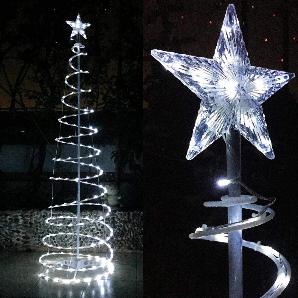 Yescom 5ft LED Spiral Tree Light Cool White 141 LEDs Battery Powered ...