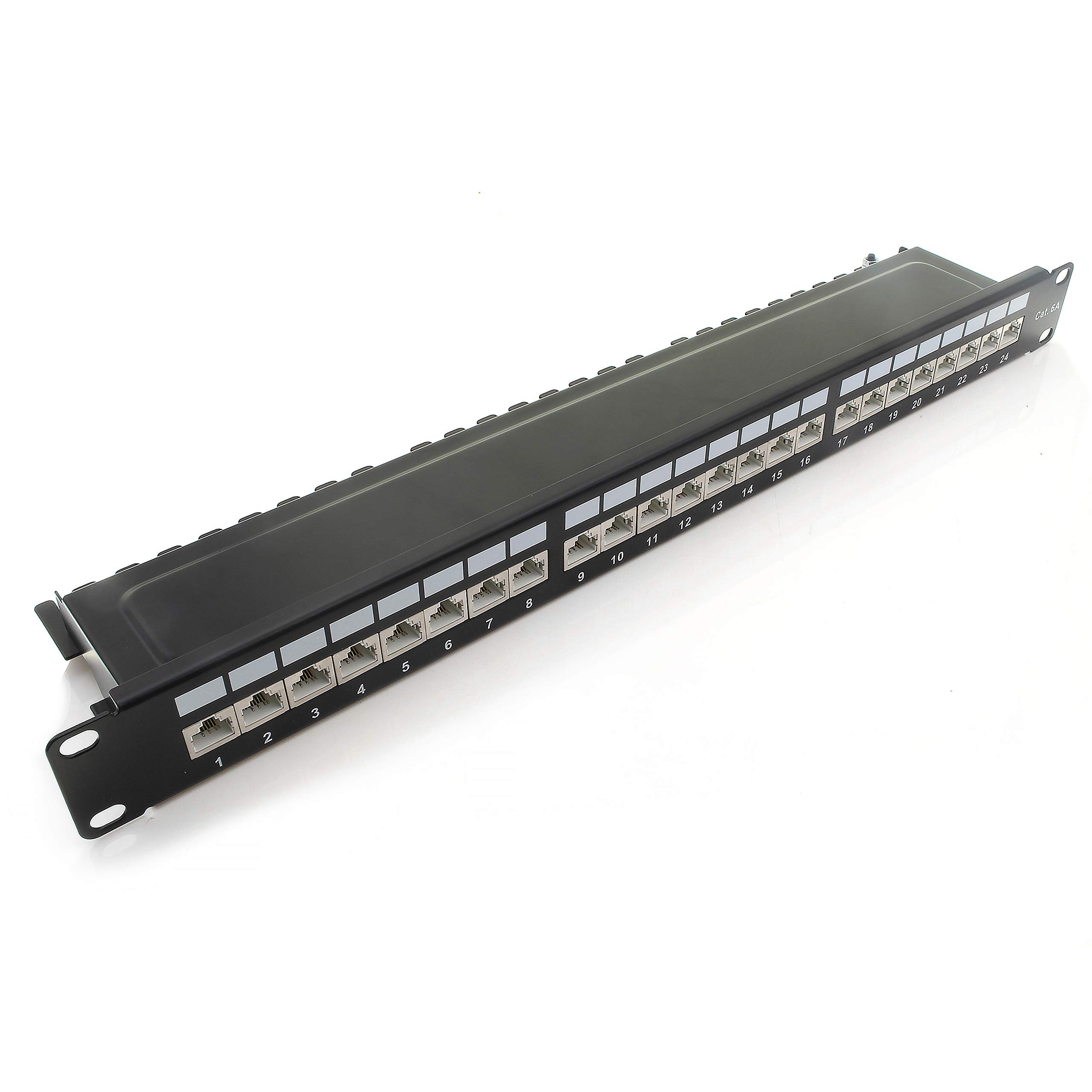 1aTTack.de 367461 Patch panel CAT6a 24 port black distribution panel LSA+ connection technology network distribution - RJ45 - TIA 568 A/B - black