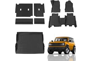 Maxzina Floor Mats Compatible with 2021 2022 2023 2024 2025 Ford Bronco Trunk Mat Cargo Liner Kick Mat for Ford Bronco Accessories 4 Door(Trunk Mat+Floor Mats+Rear Backrest Mats)