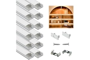Muzata 12Pack 3.3FT/1M LED Channel System with Milky White Cover Lens,Silver Aluminum Extrusion Profile Housing Track for Strip Light with U Shape U1SW WW 1M, LU1