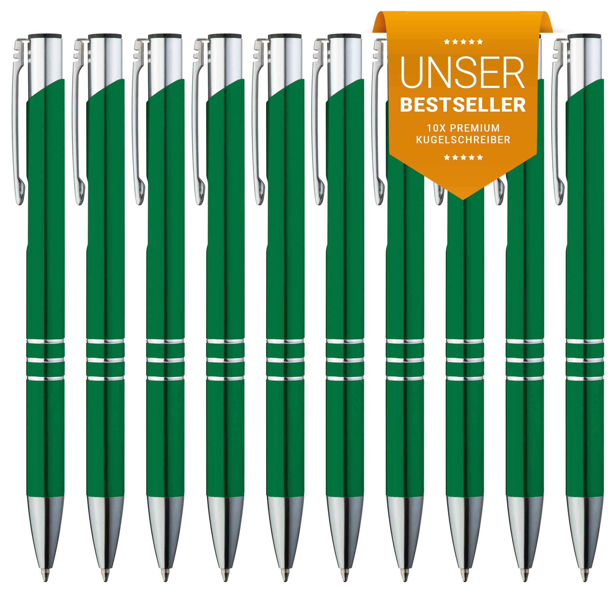GIMEI® Metall Kugelschreiber 10 Stück | Premium Set Hochwertig, für Einfaches & Weiches Schreiben | Blauschreibender Kulli Grün als Optischer Hingucker