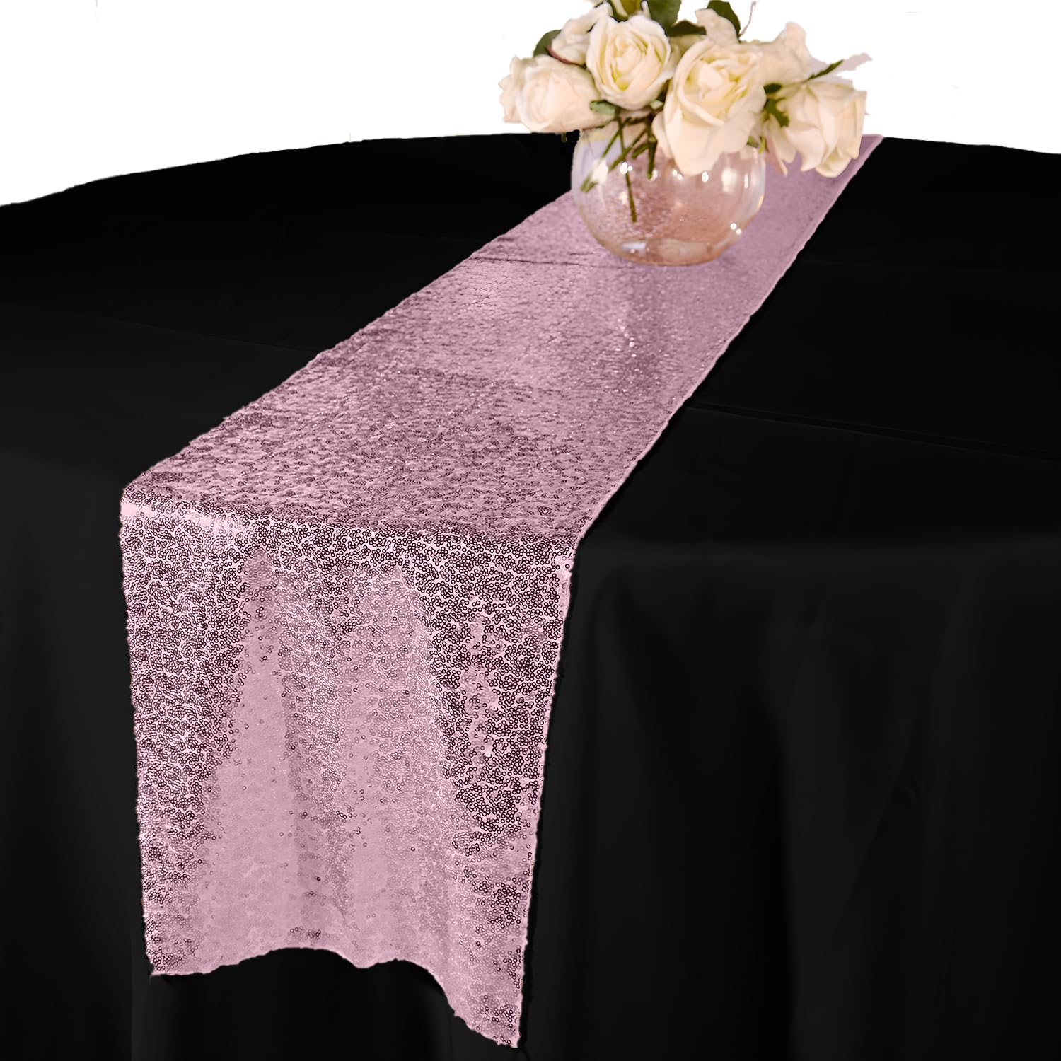 Elegant Event Essentials – Sequin Party Long Table Runner – For Spring Party, Wedding, Reception, Banquet, Home Dining Space Christmas Centrepiece Decoration (12” x 108”/30.48 x 274.32cm) -Rose Pink
