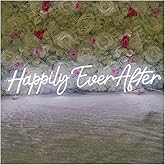 SYLHOME Large LED Neon Light Sign Happily Ever After 14.6"X7.5" + 20.9"X7.5" Wedding Ceremony Birthday Party Neon Art Wall Sign Decor Bedroom Home Bar Pub Decor Night Light 12V Dimmer