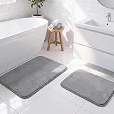 H.VERSAILTEX Bath Mat Memory Foam Set Bathroom Rug Set Flannel Velvety Bath Mat Luxury Extra Soft and Absorbent Non Slip Rugs for Bathroom/Bedroom Washable(2 Pack- 20"x 32"/ 17"x 24", Grey)