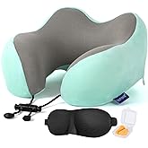 GOTDYA Travel Pillow,Travel Neck Pillows for Sleeping,100% Pure Memory Foam Soft Comfort & Support Pillow for Airplane/Car/Office&Home Rest Use-Blue Green