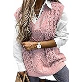 Hyipels Women's Sweater Vest,Long Cable Loose Knitted Sleeveless V Neck Casual Sweaters Tank Top S~XL