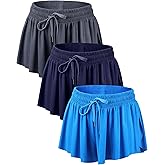 Didaey 3 Pcs Flowy Running Shorts for Women 2 in 1 Butterfly Shorts with Pockets Spandex Liner Athletic Workout