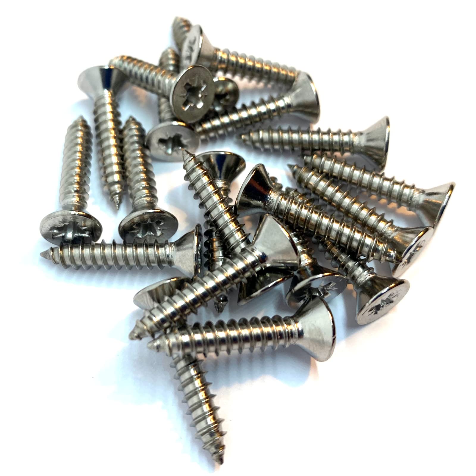 No.10 x 1" (4.8mm x 25mm) Pozi Countersunk Self-Tapping Screw DIN7982 - A4 (316) Stainless Steel (Pack of 20)