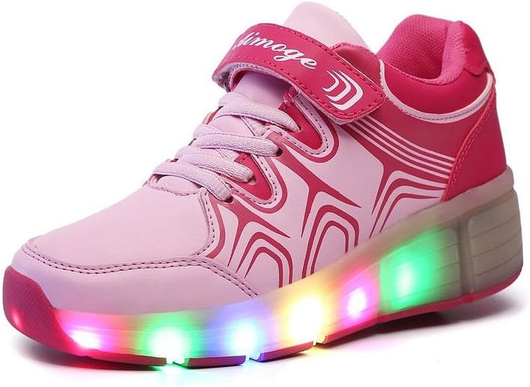 VMATE Pink LED Light Up Sneakers Single Wheel Roller Skate Shoes Kids Boys Girls Shoes