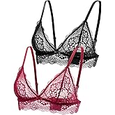 Lace Bralettes for Women No Underwire Sexy Triangle See Thru V Neck Unpadded Bra