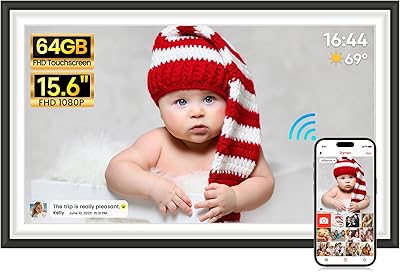 64GB FRAMEO 15,6 Zoll Digitaler Bilderrahmen -1920 * 1080P FHD IPS Touchscreen Digitale Bilderrahmen, Auto Rotation Elektronischer Fotorahmen, Teilen Sie Fotos/Videos Sofort