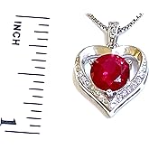 HANDMADE 2.8 carat Diamond and Natural Ruby Heart Pendant Necklace for women Natural Heart Necklace gift for Her Womens Fine Jewellery White Gold 18k Sterling Silver Anniversary