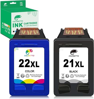 COLORETTO 21XL 22XL Black & Colour Ink Cartridge for HP Deskjet Officejet PSC
