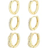 Gold Huggie Hoop Earrings Set for Women, 14K Gold Plated Trendy Hoops for Multiple Piercing, Small Dainty Diamond Cubic Zirconia Earrings Hypoallergenic Jewelry Gifts 3 Pairs