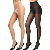 CozyWow 40D Sheer Tights for Women, Durable Control Top Pantyhose, High Waist Stockings with Reinforced Toe