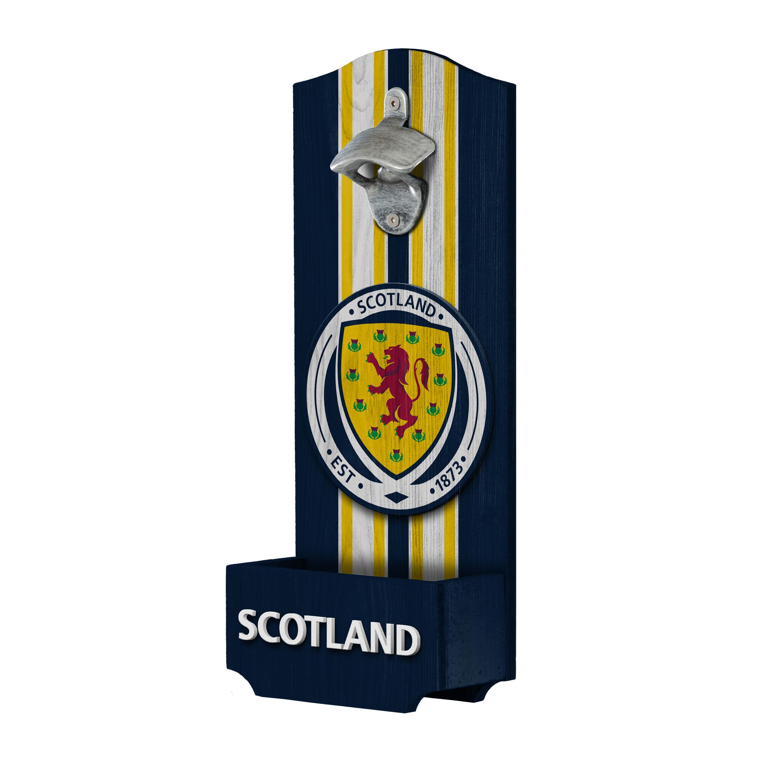 FOCO International Football Scotland Fan Wooden Wall Mounted Bottler Opener with Catcher