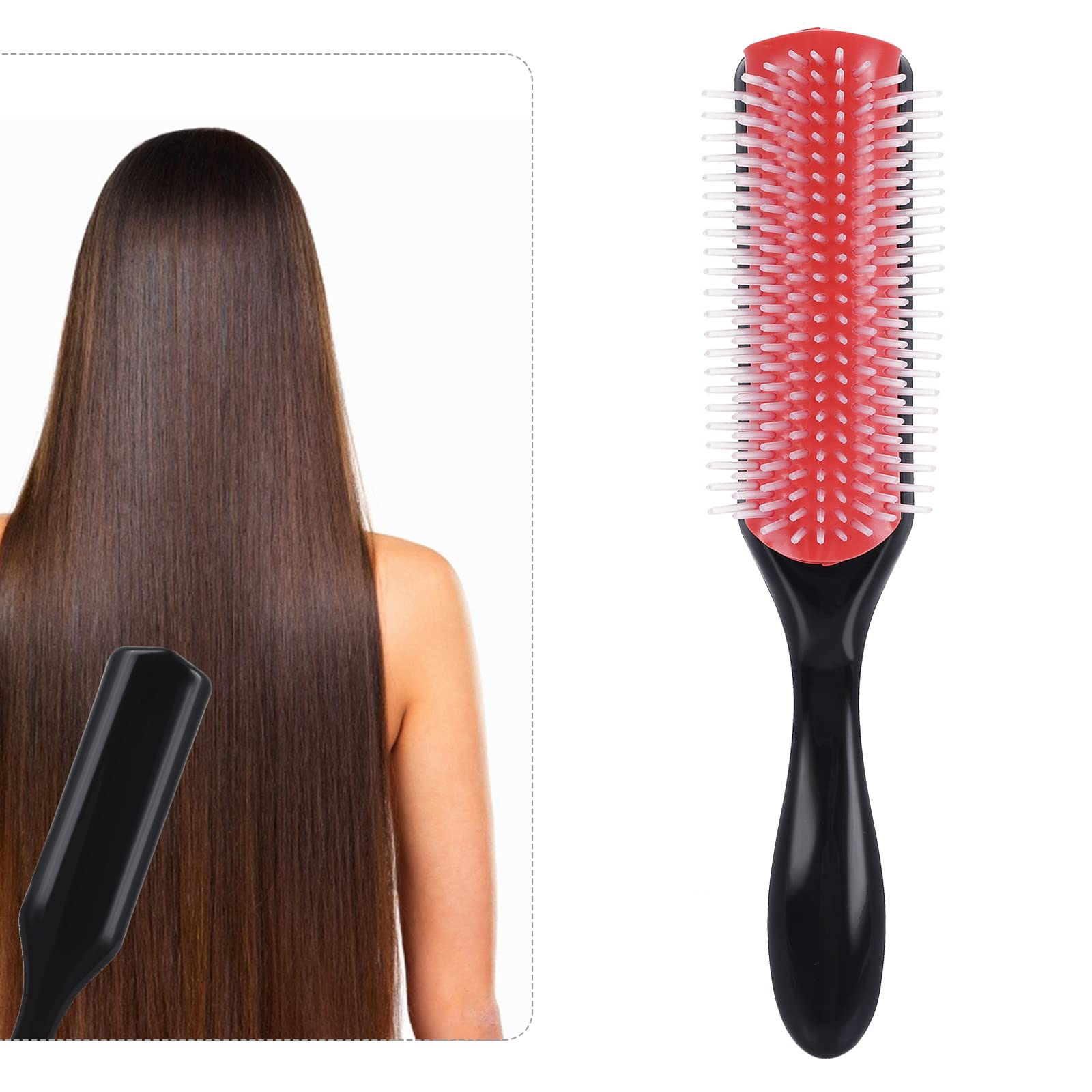 WLLHYF 9-Row Hair Brush Classic Styling Brush for Curly Hair D3 Cushion Nylon Bristle Styling Brush for Separating, Shaping, Defining Curls, Blow-Drying, Styling, Detangling