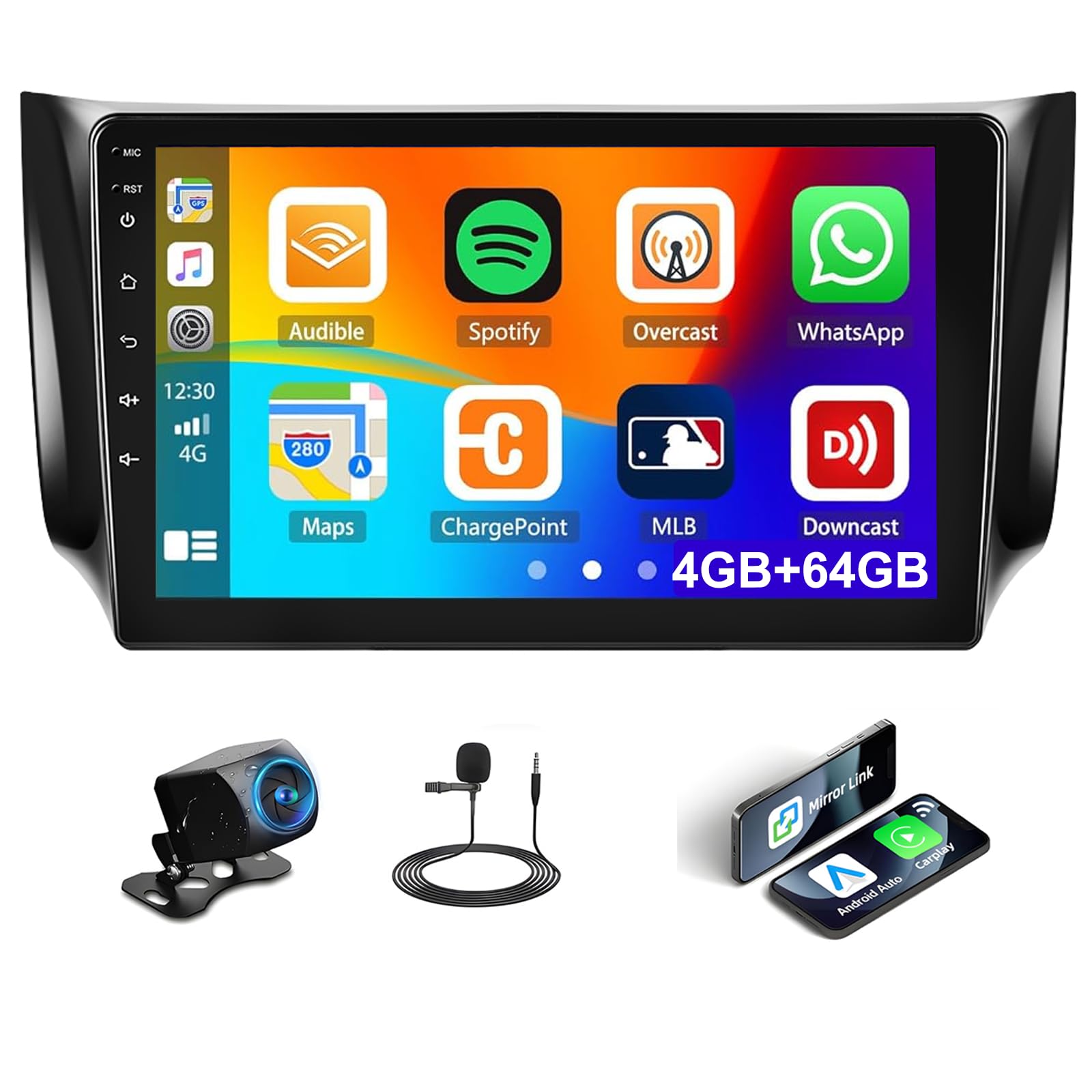 Photo 1 of 4G+64G Android 13 Car Stereo Radio for Nissan Sentra 2013-2017 Apple Carplay Android Auto 10.1" HD 1280*720 Touch Screen GPS Navigation Bluetooth 5.0 DSP 32EQ FM/RDS Mirror Link WiFi Backup Camera Mic