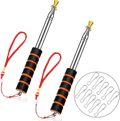 Outus Telescopic Flagpole 2 Pcs 6.65ft Stainless Steel Handheld With 10 Hooks