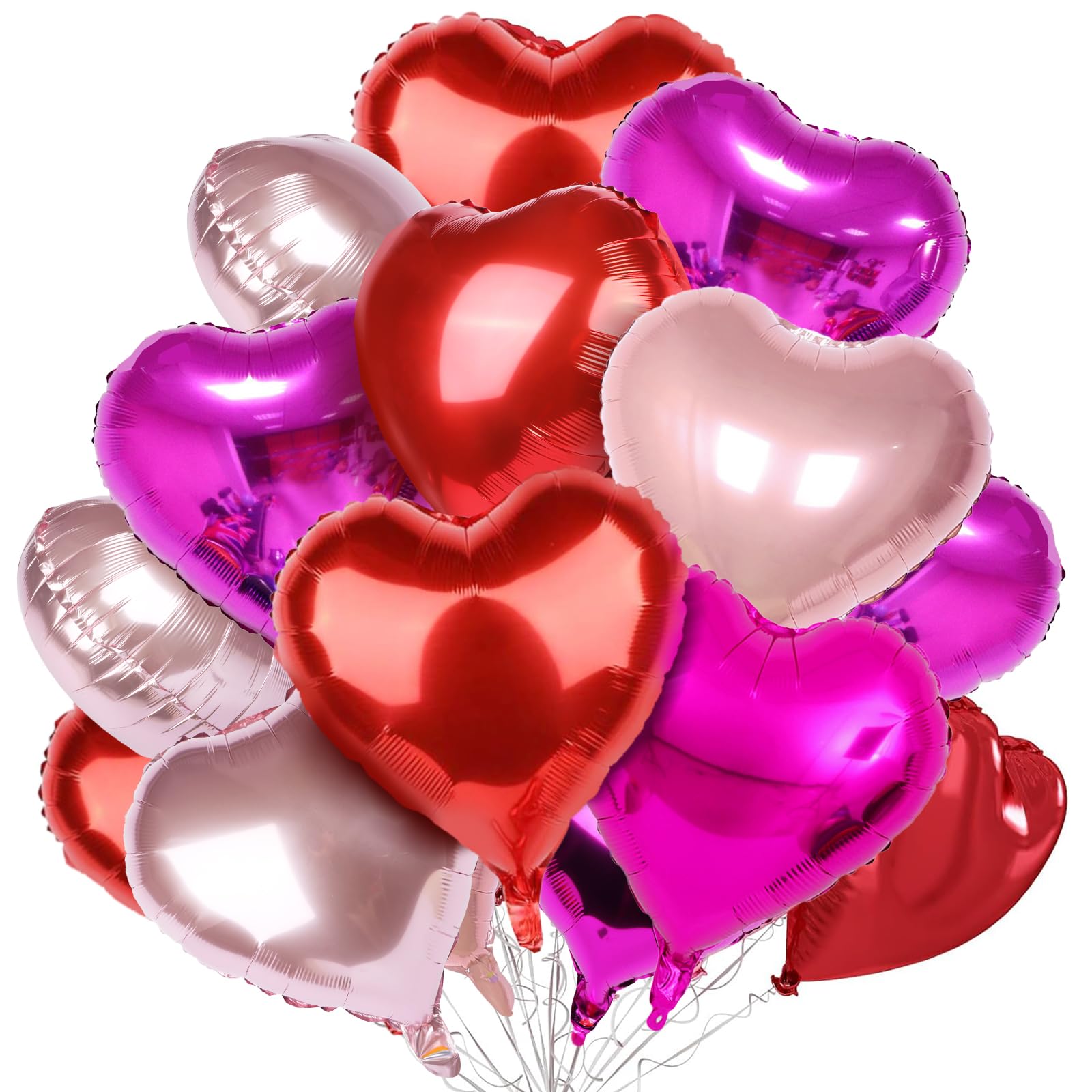 Valentines Decorations Love Balloon Set, 30 Pcs Red Pink Rose Gold Heart Balloons, 18 In Large Heart Balloons for Valentines, Wedding, Romantic Party Decorations
