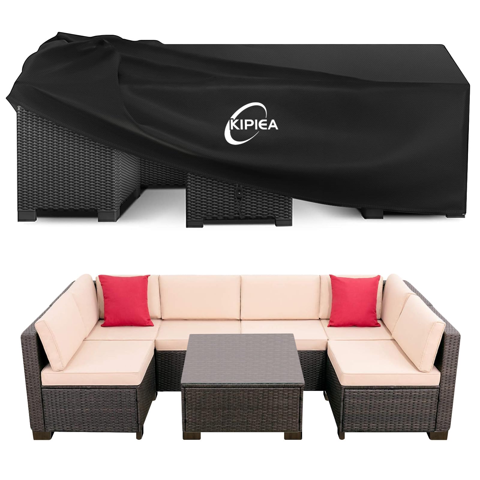 Kipiea Garden Furniture Covers Waterproof, 420D Heavy Duty Oxford Fabric Outdoor Furniture Cover for Table and Chairs Windproof, Patio Set Covers Anti-UV, Ripstop - 250 x 250 x 71cm