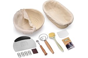KOACKL Sourdough Bread Starter Kits Banneton Sourdough Bread Making Tools, Banneton Proofing Basket with Linen Cover Making B