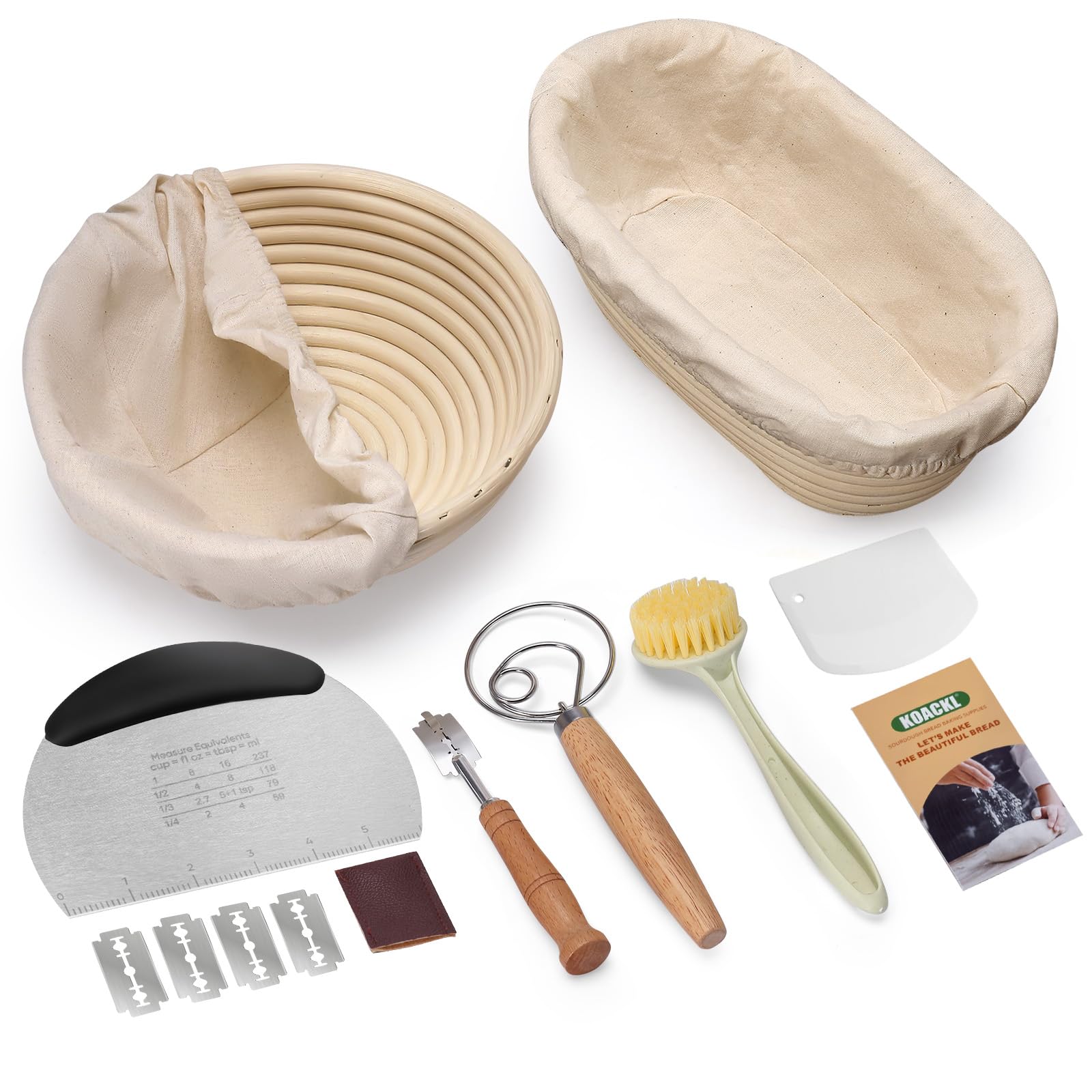 Photo 1 of KOACKL Sourdough Bread Starter Kits Banneton Sourdough Bread Making Tools Kit, Banneton Proofing Basket Making Bread Basket Baking for Baking Dough with Rising Pattern (Round and Oval)