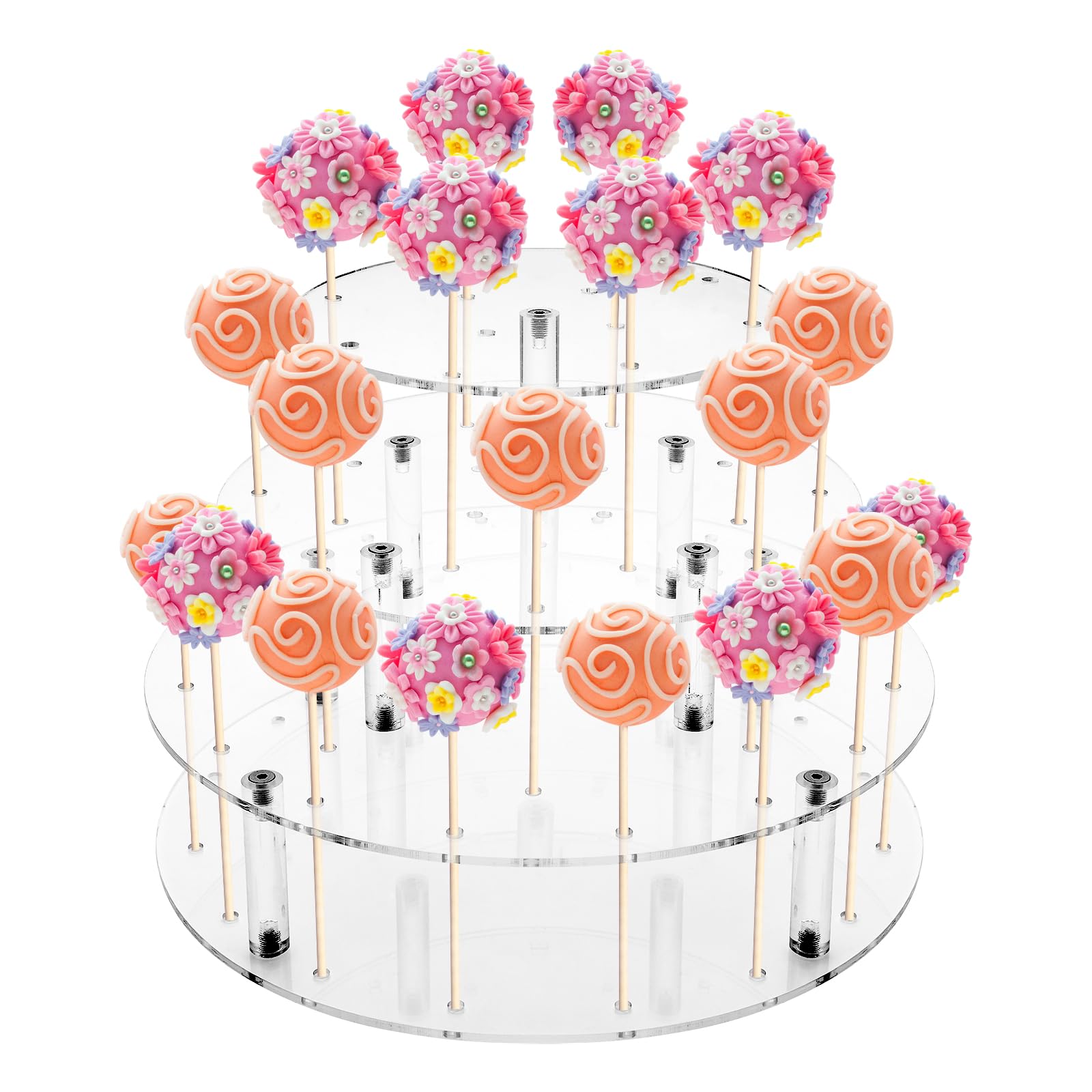 Photo 1 of Bettoor Cake Pop Stand, 36 Holes Acrylic Cake Pop Holder, 3 Tiers Clear Lollipop Holder for Display Candy Dessert, Lollipop Stand for Birthday Parties Weddings Halloween