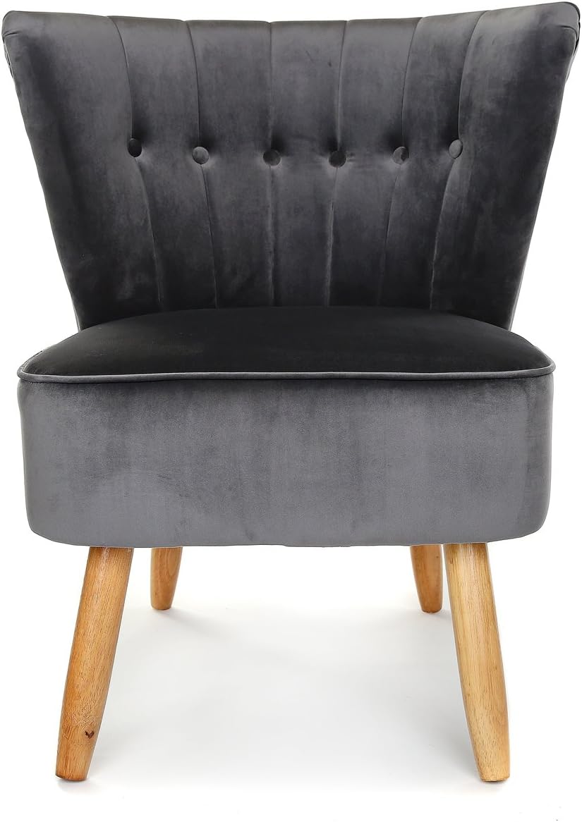 Homesave Velvet Cocktail Chair Deep Grey Scallop Button Back Accent Chair