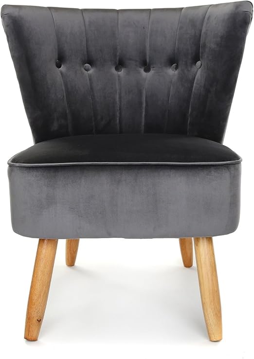 Homesave Velvet Cocktail Chair Deep Grey Scallop Button Back Accent