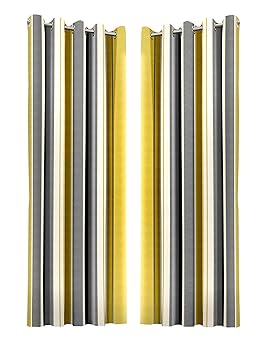 Rayure Verticale Jaune Gris Beige Entièrement Doublé 90 X
