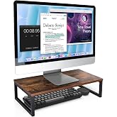 ARCOBIS 20 Inch Monitor Riser | Wood &amp; Metal Computer Monitor Stand Riser for Desk, Rustic Brown