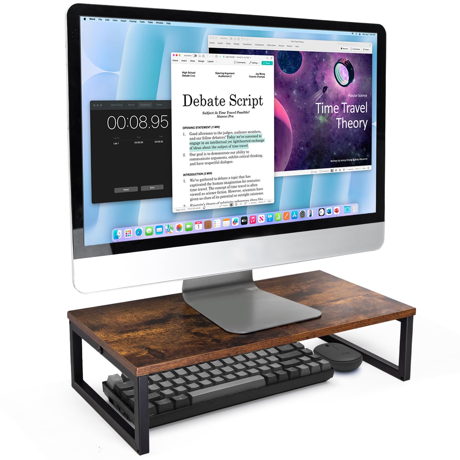 Photo 1 of ARCOBIS 20 Inch Monitor Riser, Wood & Metal Computer Monitor Stand Riser for Desk, Rustic Brown
