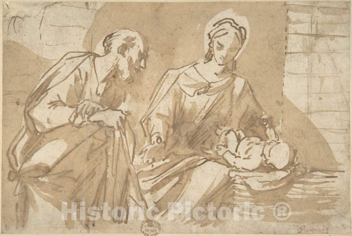 Historic Pictoric Art Print : Italian, Roman-Bolognese, 17th Century - Holy Family 2 : Vintage Wall 