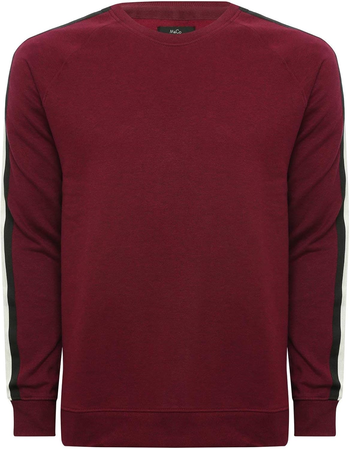 M&Co Mens Burgundy Side Stripe Sweatshirt with Long Sleeves Crew Neck