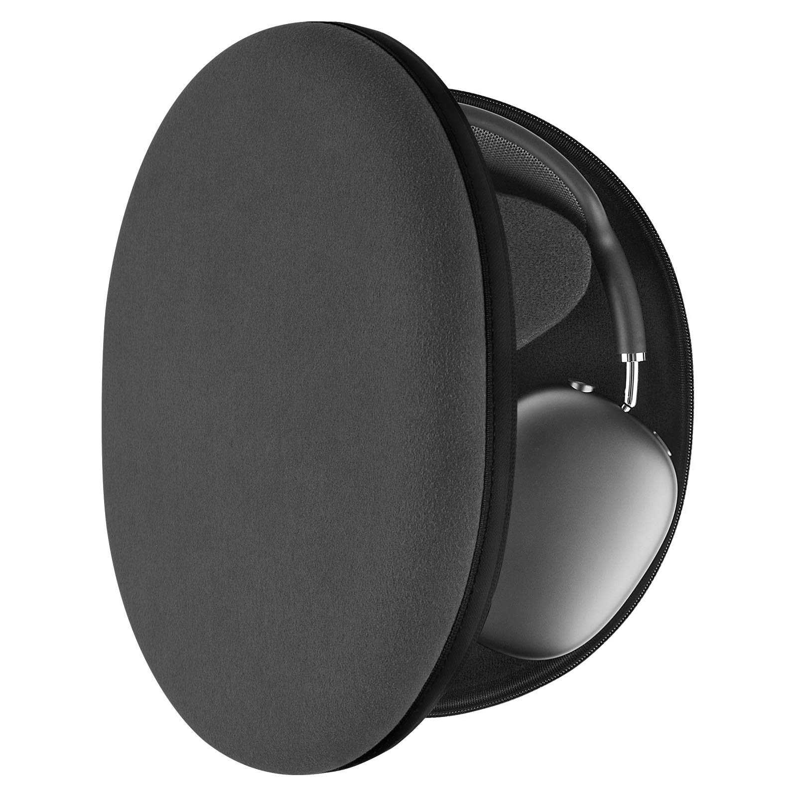 Geekria Shield Headphones Case Compatible with AirPodsMax Case, Will Put Headphones Into Sleep Mode, Replaces Hard Shell Travel Carrying Bag with Cable Storage (Microfiber Dark Grey)