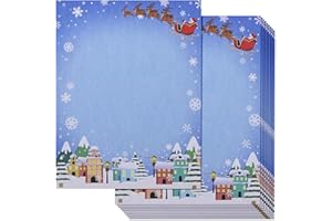Pipilo Press Holiday Letter Sheets - 8.5 x 11 In, Blue, 96 Sheets, Santa in Sleigh - Decorative Printer Paper - Writing Paper