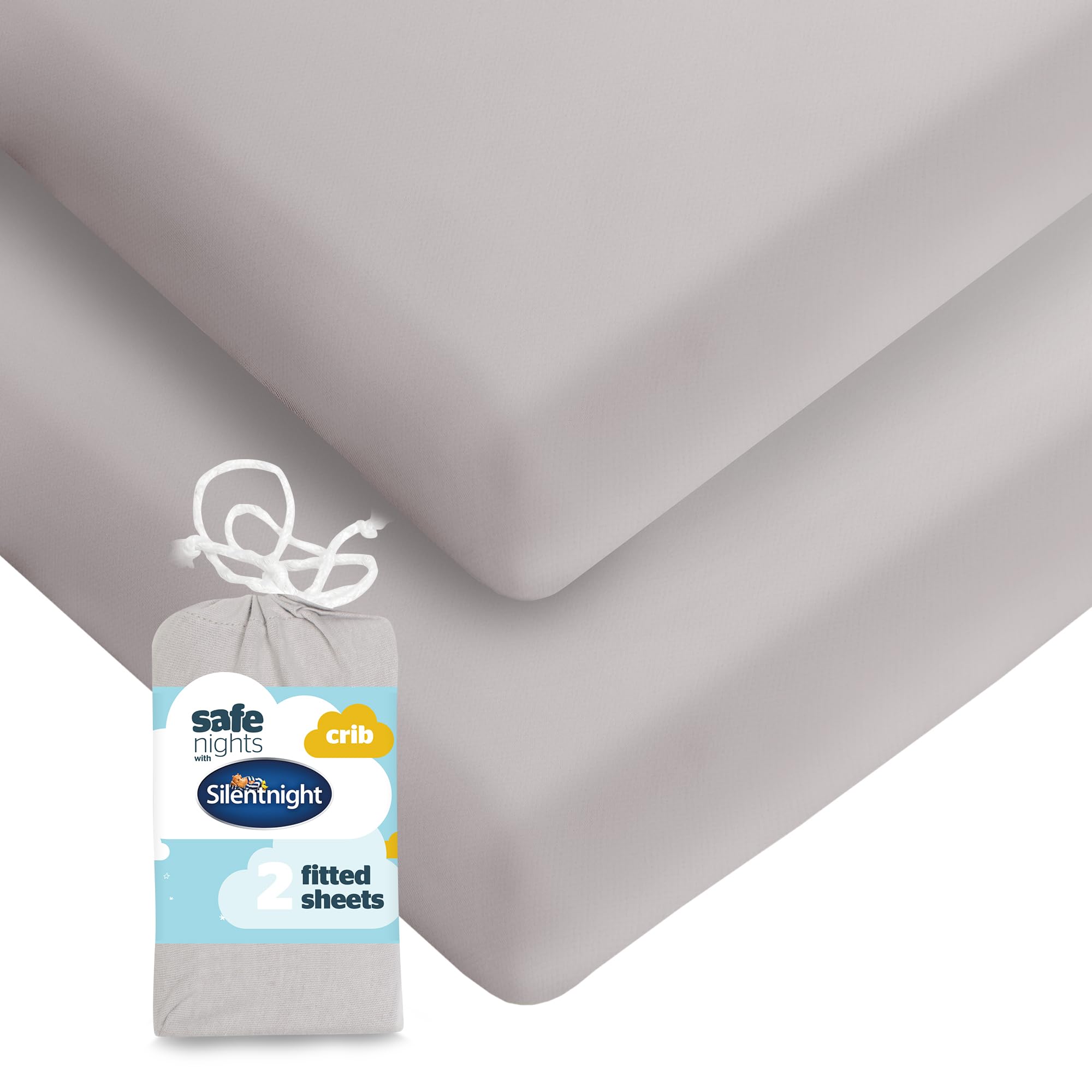 Silentnight Safe Nights Fitted Sheet - Crib Mattress - Breathable 100% Cotton Jersey – Super Soft Kind to Baby Skin - 90x40cm - Secure Fit with Elasticated Corners - 2 Pack, White