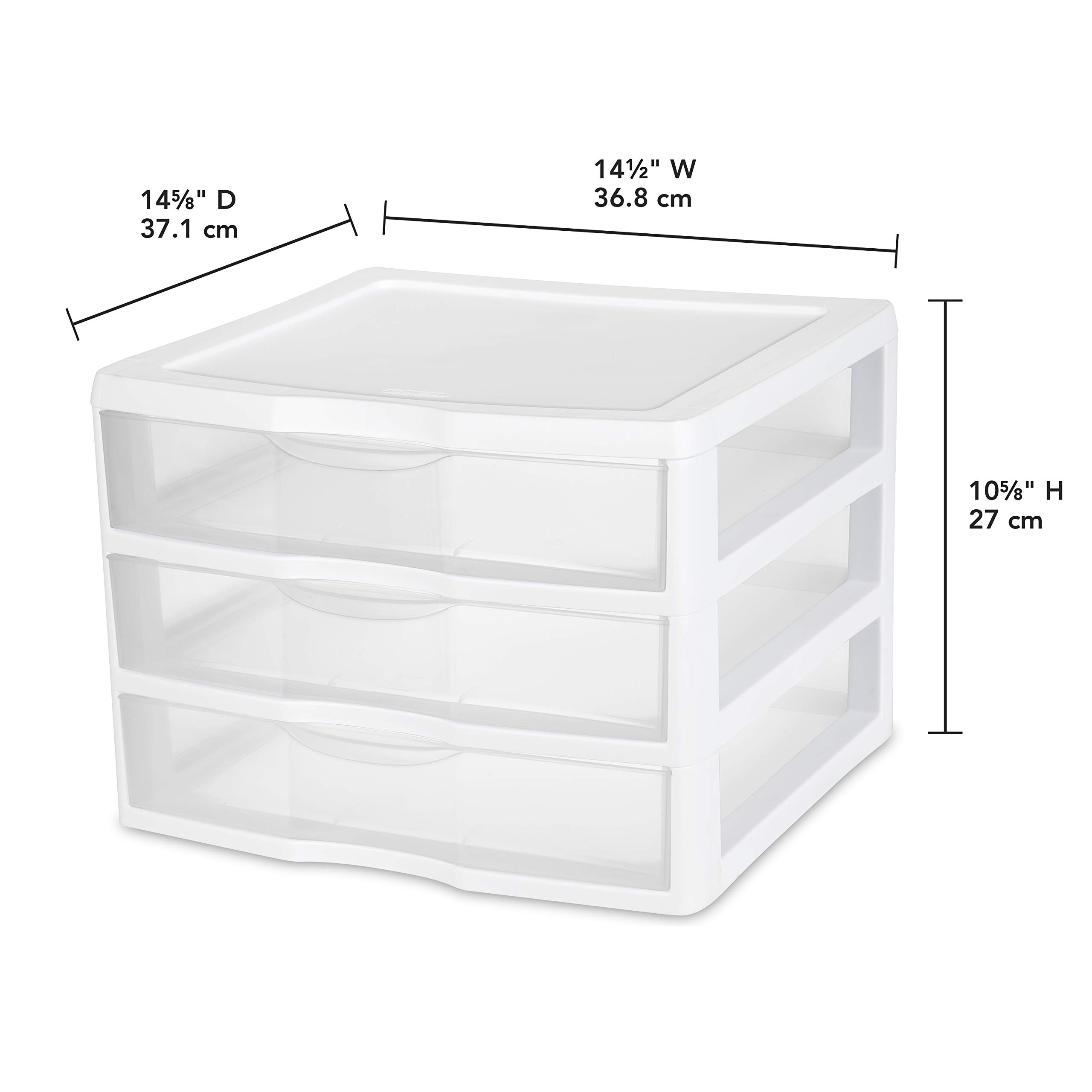 Sterilite 20938003 Wide 3 Drawer Unit White Frame With Clear
