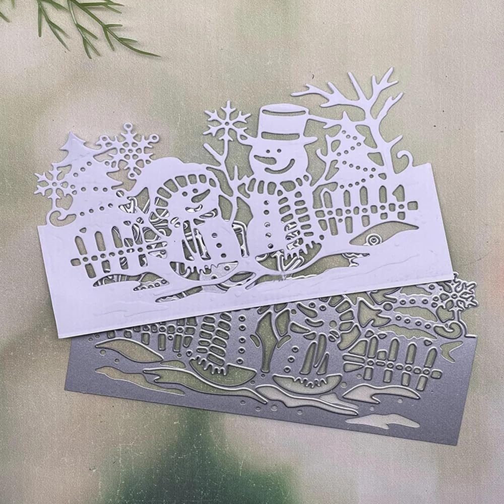 BeetirryHu Snowman Frame Metal Die Cuts, Winter Snowman Metal Cutting Dies, Art Deco Style, Carbon Steel, 6.1 x 3.7 inches