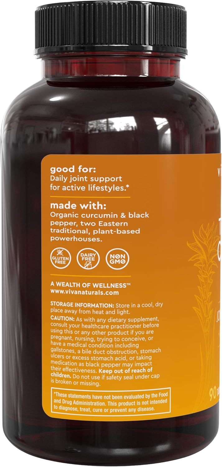 Organic Turmeric Curcumin Supplements with Black Pepper for Better Absorption | 1500mg High Potency Turmeric Pills Organic for Joint Support, Joint Supplements for Men & Women, 90 Tablets.: Health & Personal Care
