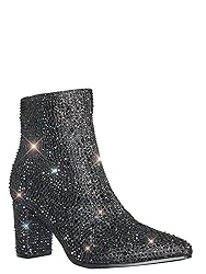 Women Rhinestone Block Chunky Heel Ankle Bootie