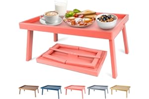 Bmboryxa Bamboo Bed Table Tray with Support Bar and Foldable Legs, Breakfast Food Trays Table for Bed Sofa Eating and Laptops
